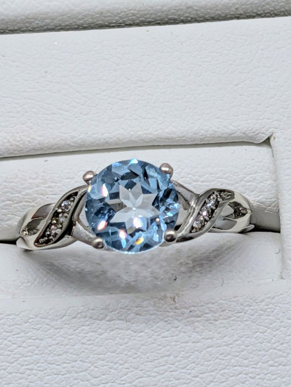 NEW Blue Topaz and Diamond Sterling Silver Ring